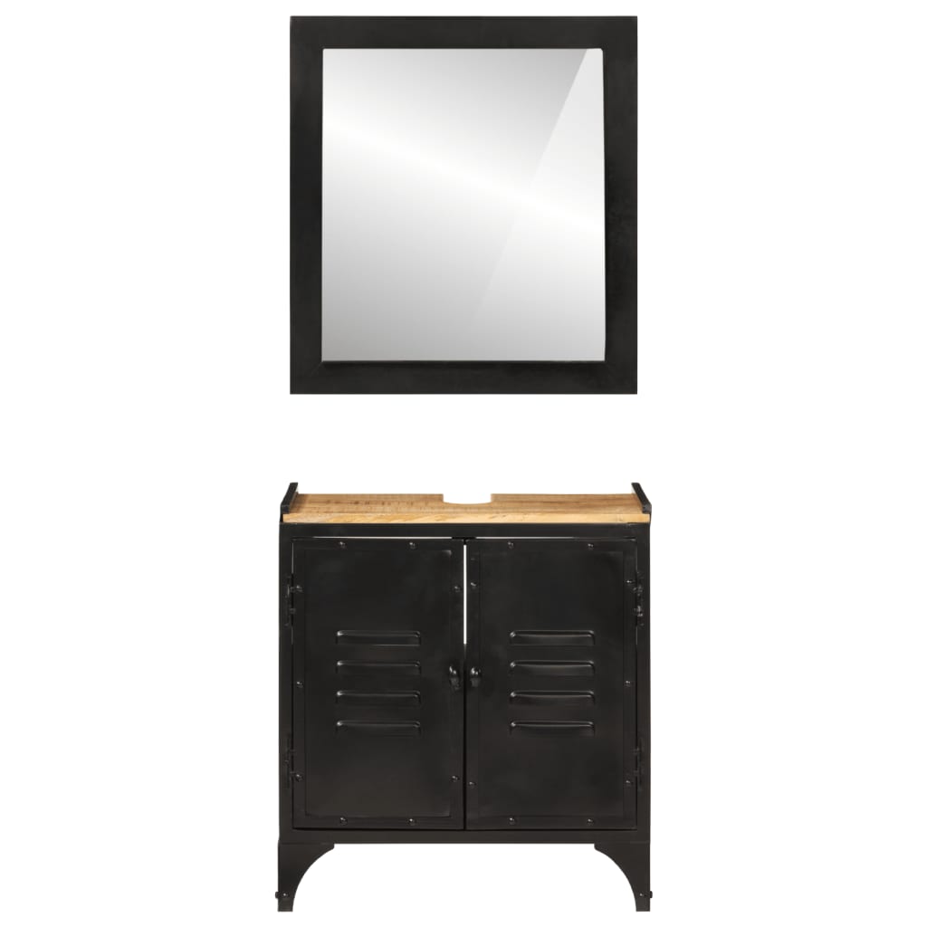 Set Mobili da Bagno 2pz in Ferro e Legno Massello di Mango