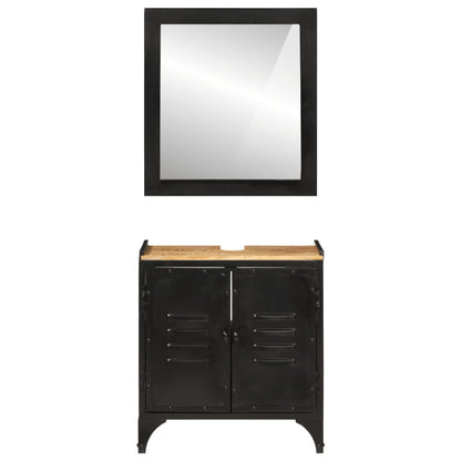 Set Mobili da Bagno 2pz in Ferro e Legno Massello di Mango