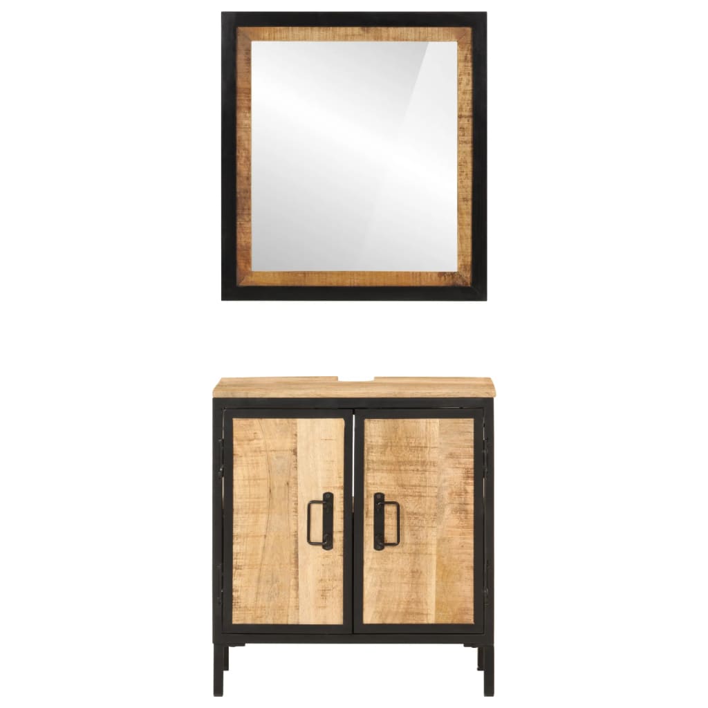 Set Mobili da Bagno 2pz in Ferro e Legno Massello di Mango