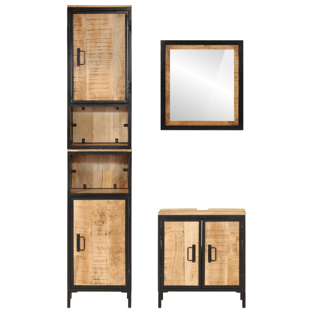 Set Mobili da Bagno 3 pz in Ferro e Legno Massello di Mango