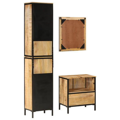 Set Mobili da Bagno 3 pz in Ferro e Legno Massello di Mango