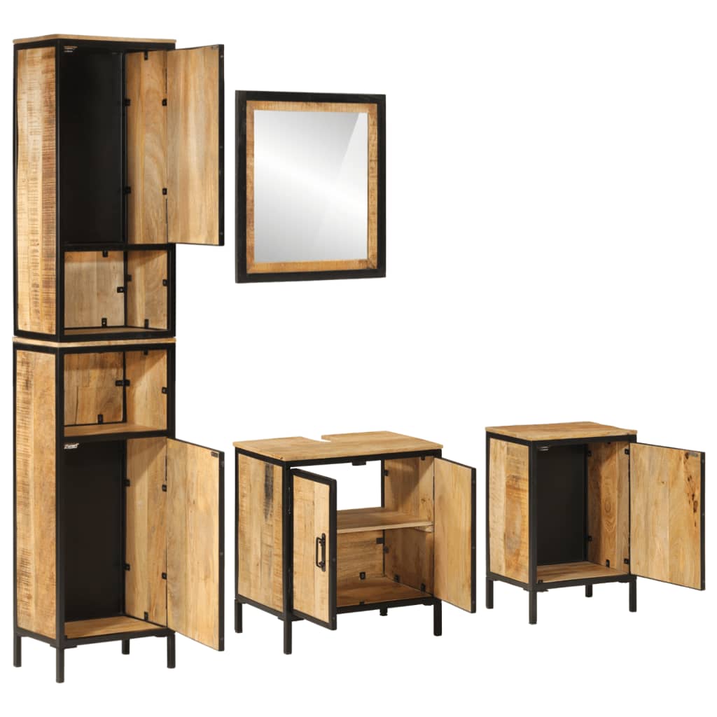 Set Mobili da Bagno 4 pz in Ferro e Legno Massello di Mango
