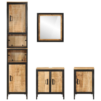 Set Mobili da Bagno 4 pz in Ferro e Legno Massello di Mango
