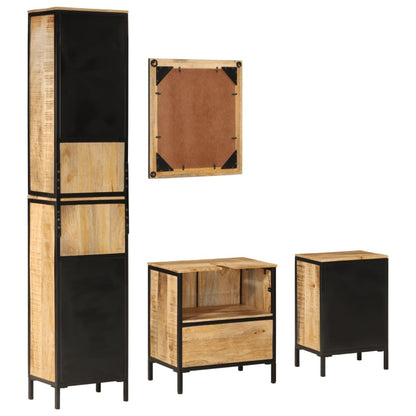 Set Mobili da Bagno 4 pz in Ferro e Legno Massello di Mango