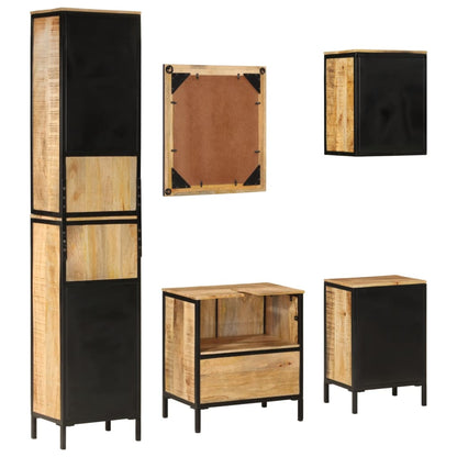 Set Mobili da Bagno 5 pz in Ferro e Legno Massello di Mango