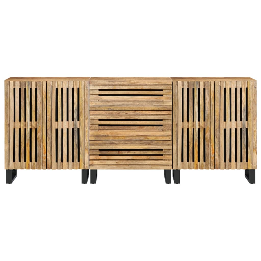 Credenze 3 pz 60x34x75 cm in Legno Massello di Mango Grezzo