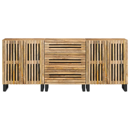 Credenze 3 pz 60x34x75 cm in Legno Massello di Mango Grezzo