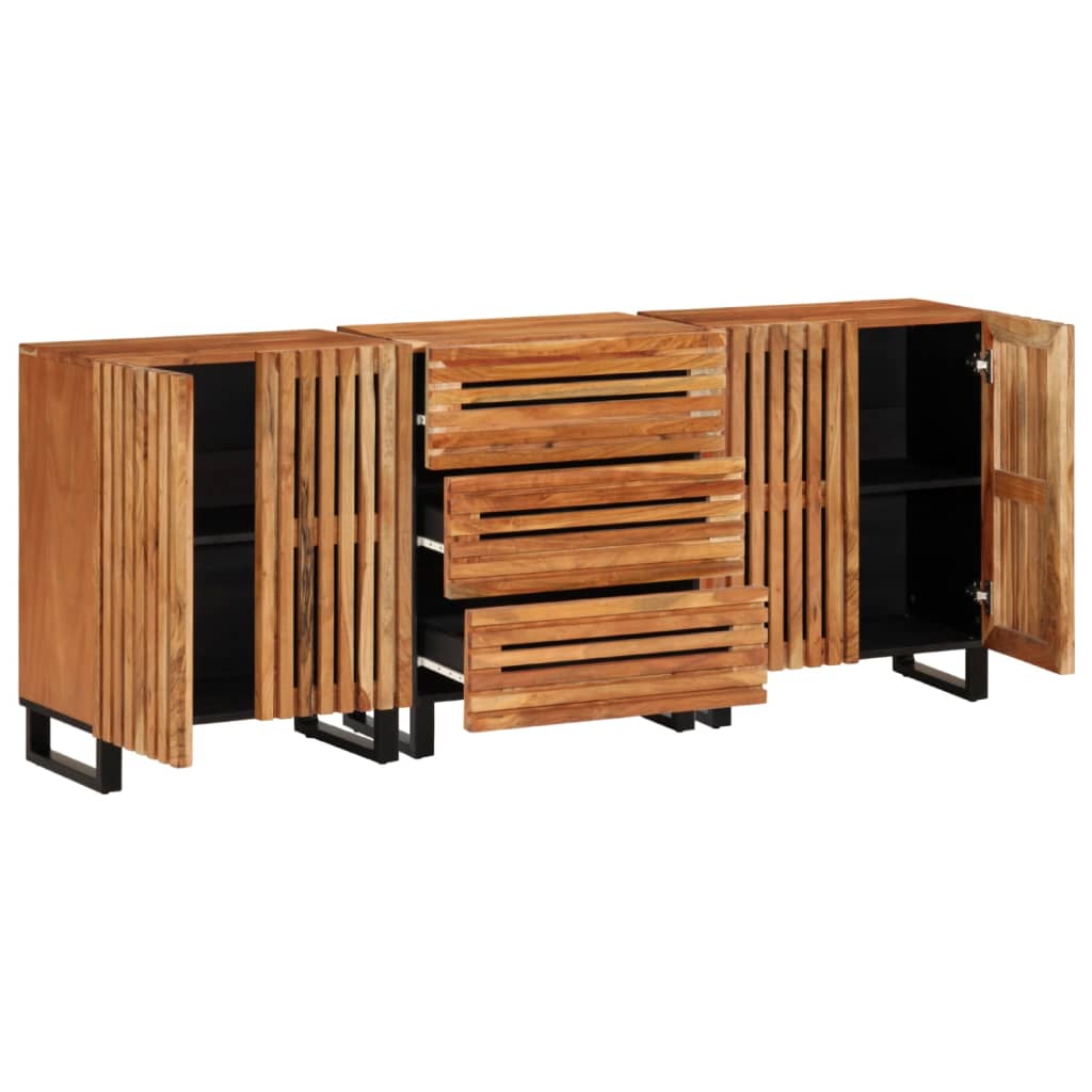 Credenze 3 pz 60x34x75 cm in Legno Massello di Acacia