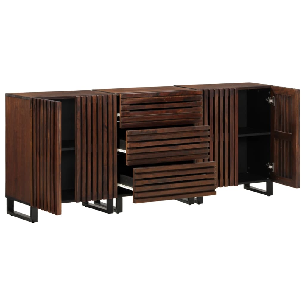Credenze 3 pz 60x34x75 cm in Legno Massello di Mango