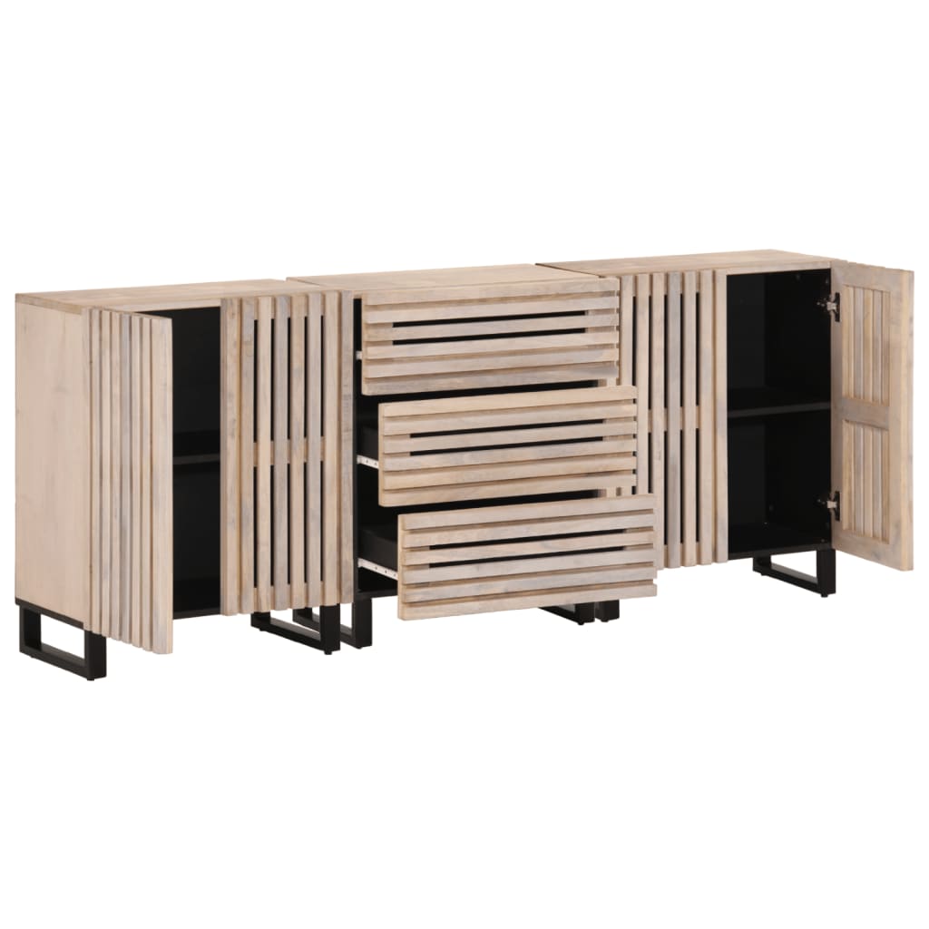 Credenze 3 pz 60x34x75 cm in Legno Massello di Mango