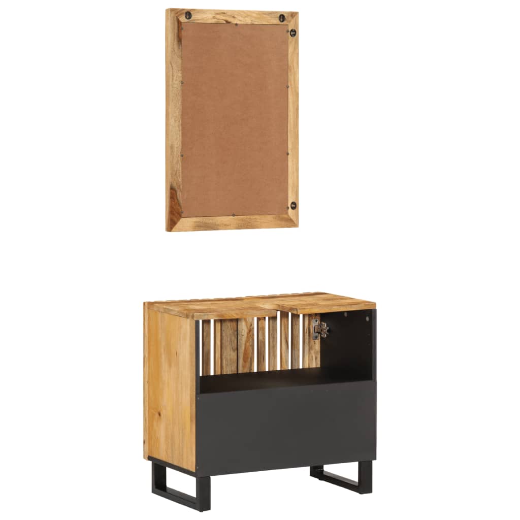 Set Mobili da Bagno 2pz in Legno Massello di Mango Grezzo