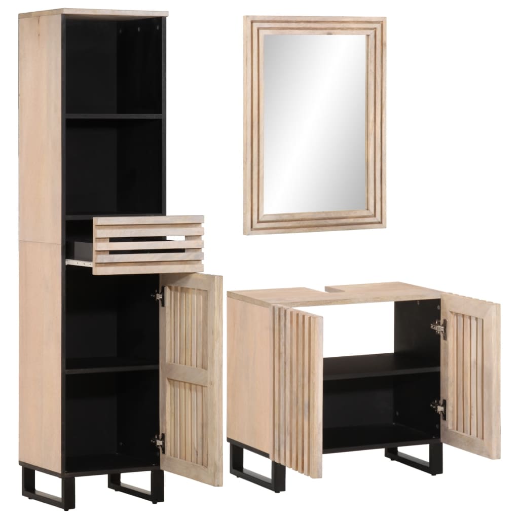 Set Mobili da Bagno 3pz in Legno Massello di Mango