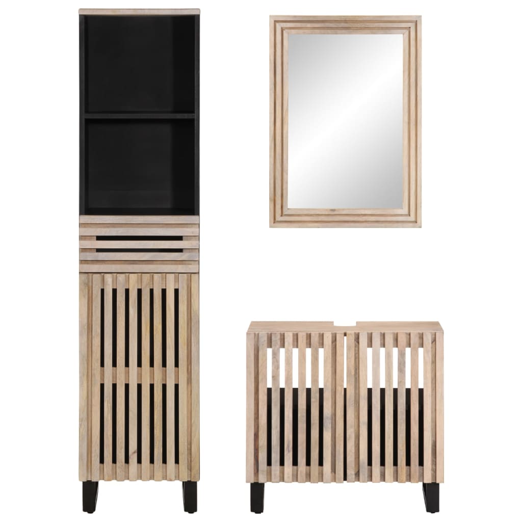 Set Mobili da Bagno 3pz in Legno Massello di Mango