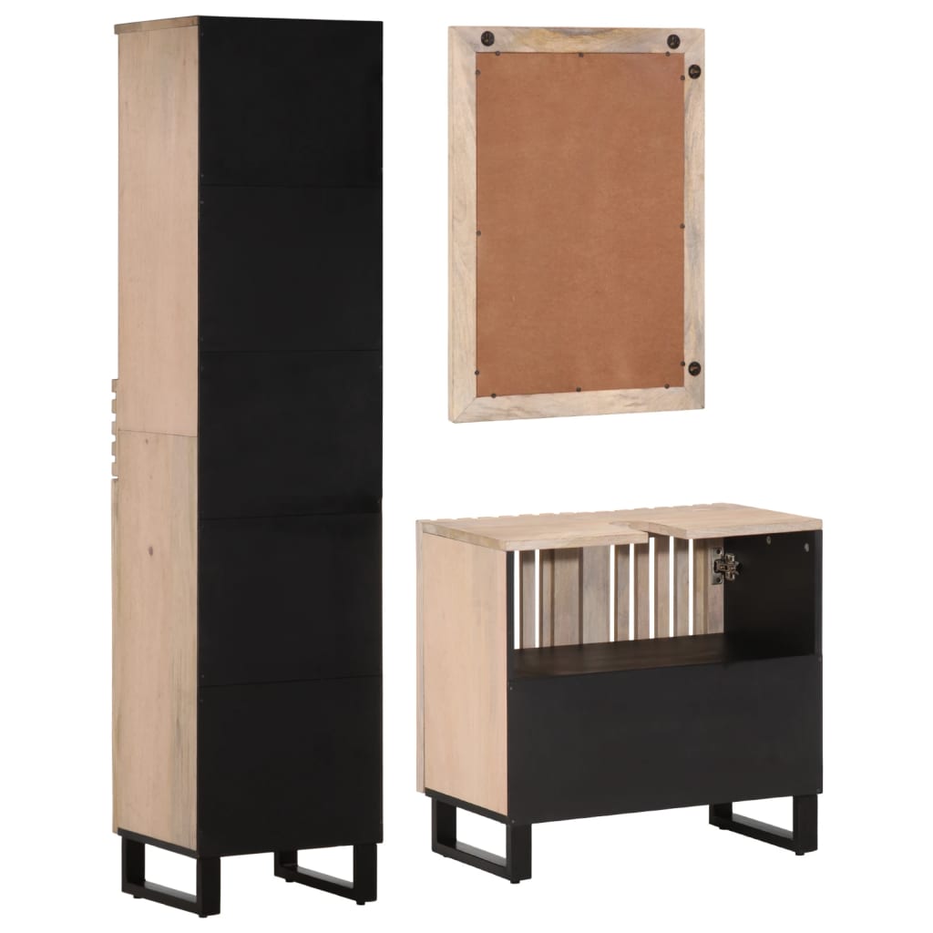 Set Mobili da Bagno 3pz in Legno Massello di Mango