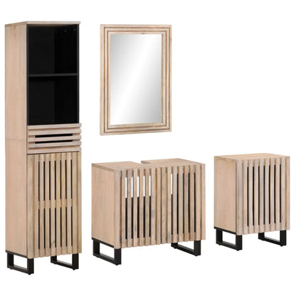 Set Mobili da Bagno 4 pz in Legno Massello di Mango
