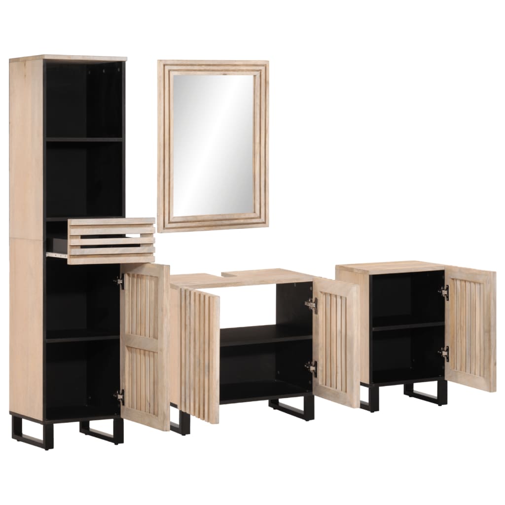 Set Mobili da Bagno 4 pz in Legno Massello di Mango