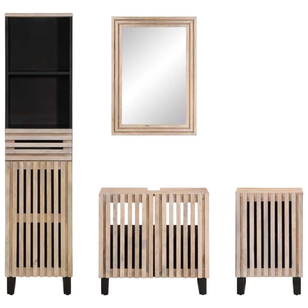 Set Mobili da Bagno 4 pz in Legno Massello di Mango
