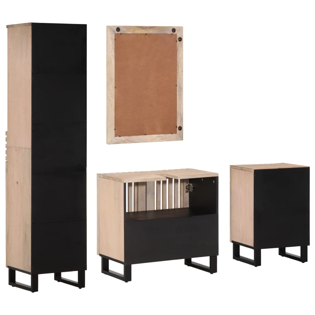 Set Mobili da Bagno 4 pz in Legno Massello di Mango