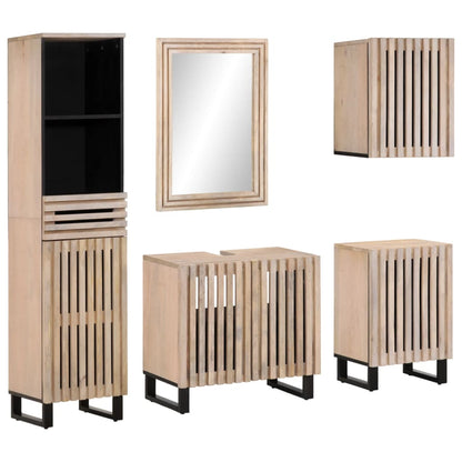 Set Mobili da Bagno 5 pz in Legno Massello di Mango