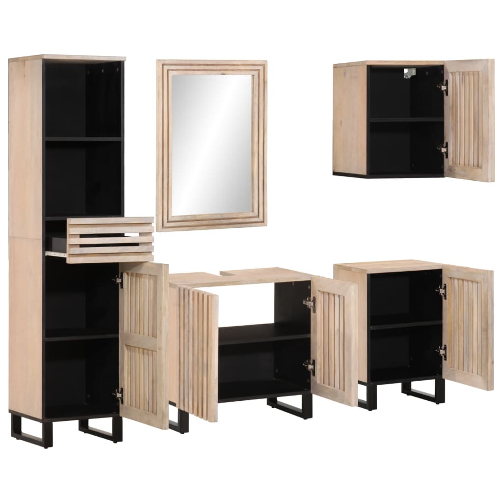 Set Mobili da Bagno 5 pz in Legno Massello di Mango