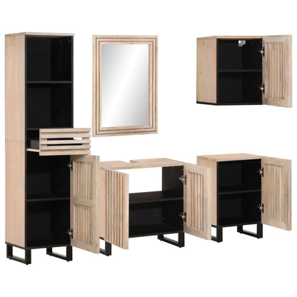 Set Mobili da Bagno 5 pz in Legno Massello di Mango