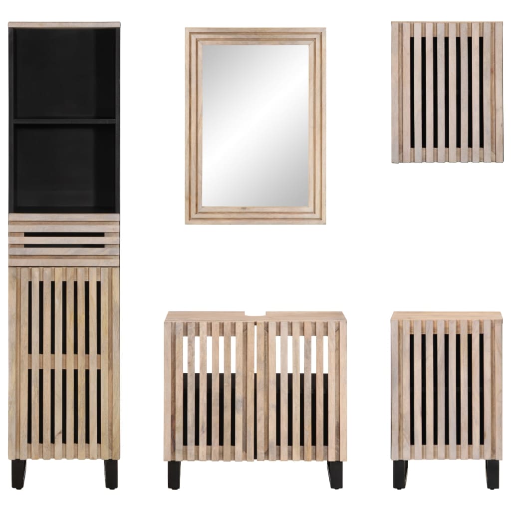 Set Mobili da Bagno 5 pz in Legno Massello di Mango