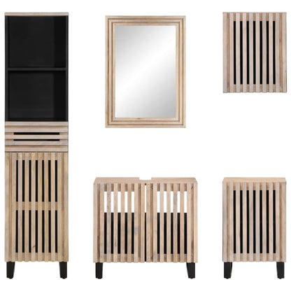 Set Mobili da Bagno 5 pz in Legno Massello di Mango