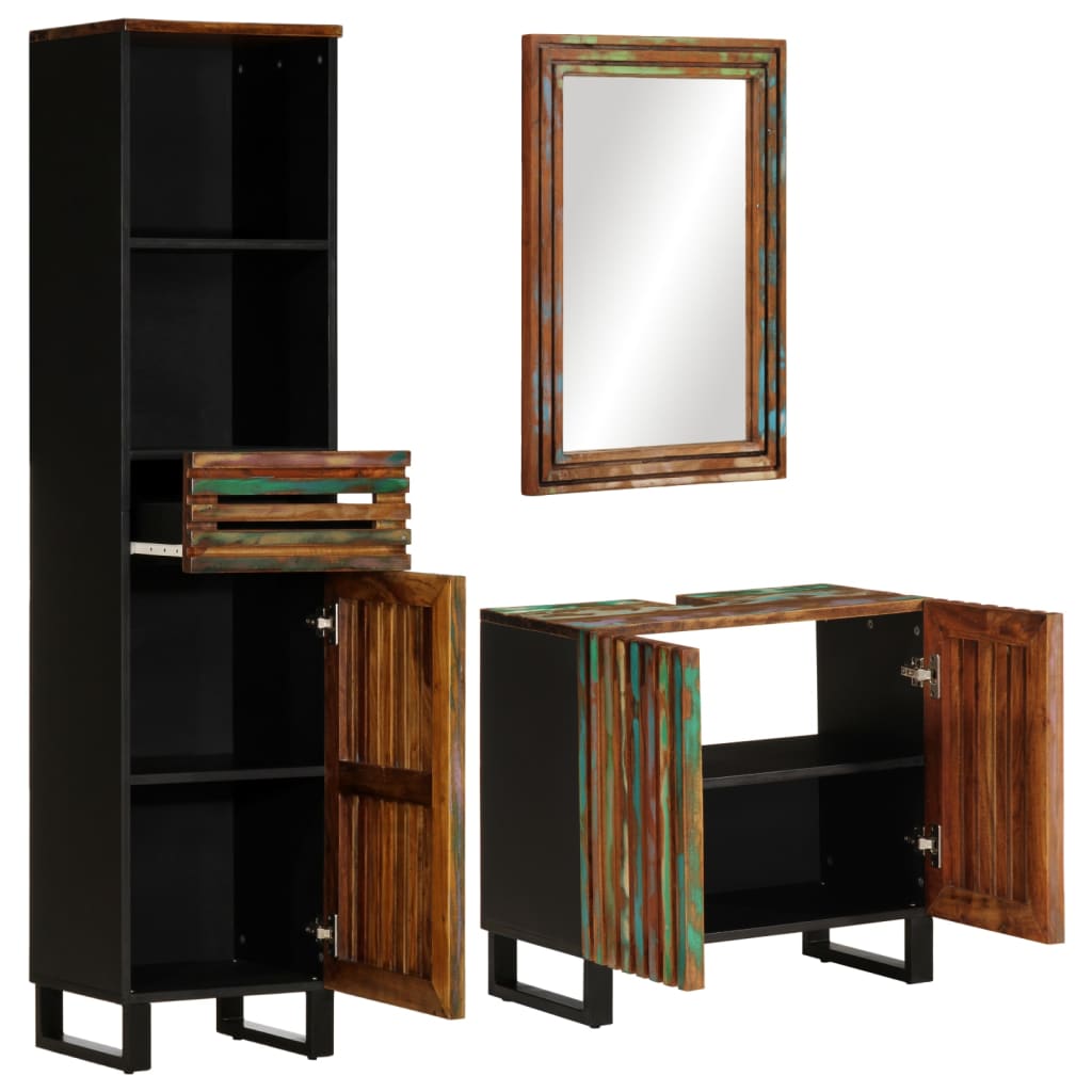 Set Mobili da Bagno 3pz in Legno Massello di Acacia