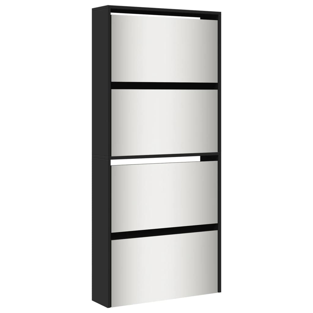 Scarpiera con Specchio a 4 Livelli Nera 63x17x134 cm