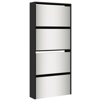Scarpiera con Specchio a 4 Livelli Nera 63x17x134 cm