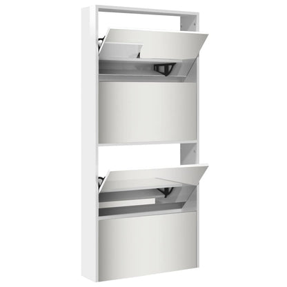 Scarpiera con Specchio a 4 Livelli Bianco lucido 63x17x134 cm