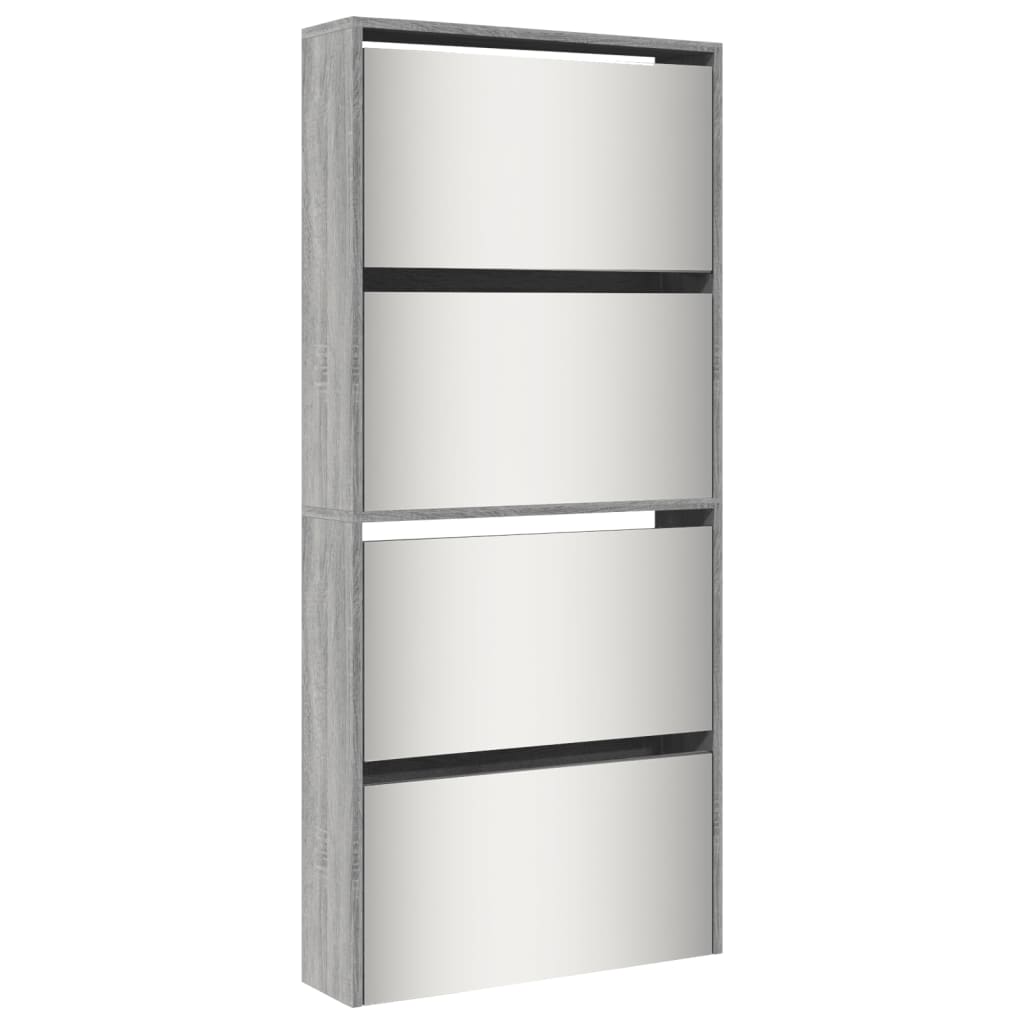 Scarpiera con Specchio a 4 Livelli Grigio Sonoma 63x17x134 cm