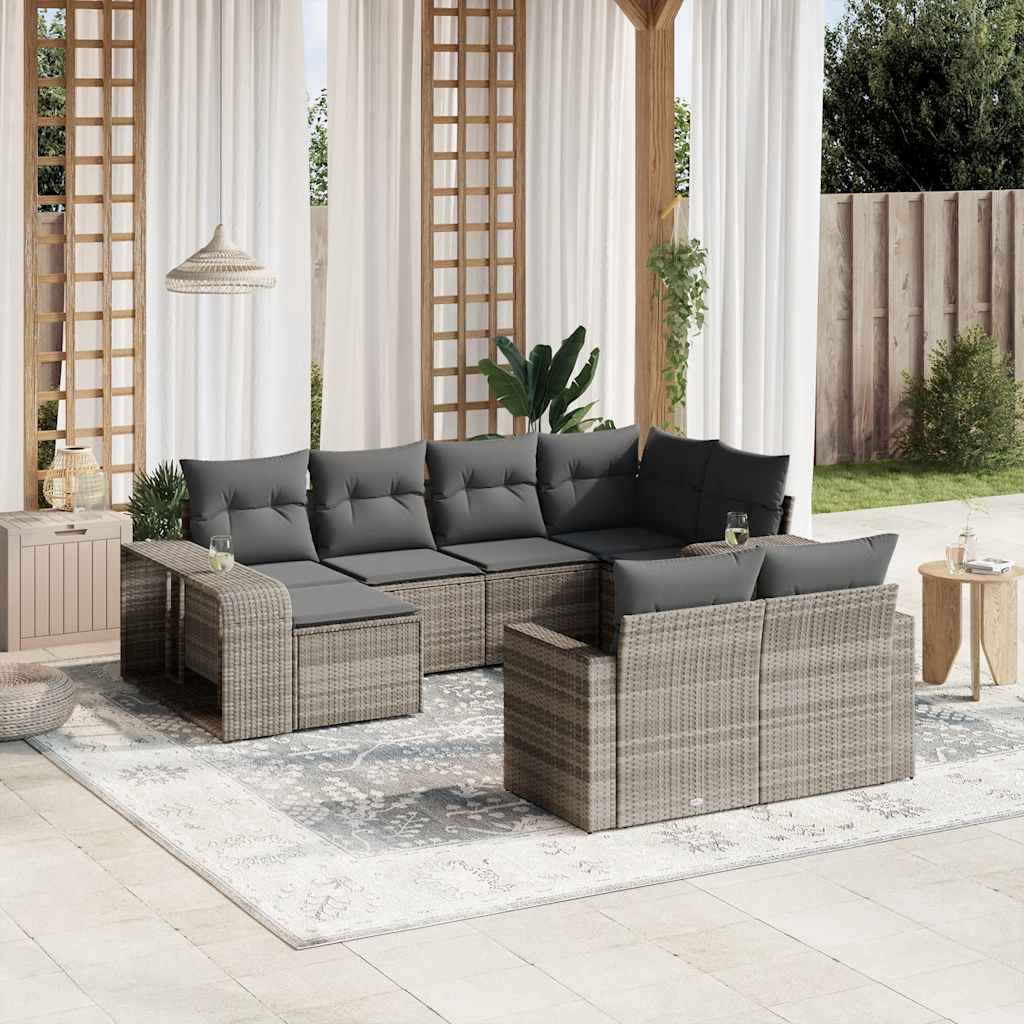 Set Divano Giardino 10 pz con Cuscini Grigio Chiaro Polyrattan