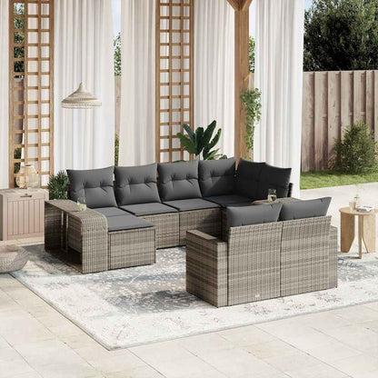 Set Divano Giardino 10 pz con Cuscini Grigio Chiaro Polyrattan