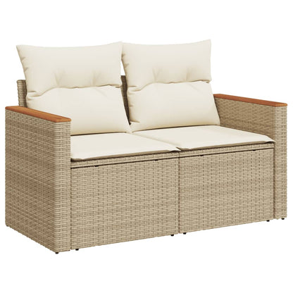 Set Divano da Giardino 3 pz con Cuscini Beige in Polyrattan