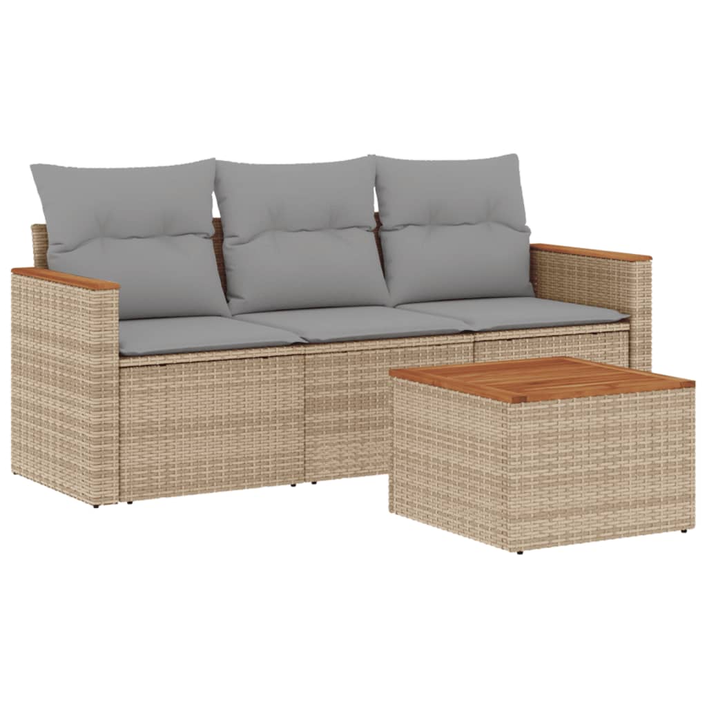 Set Divano da Giardino 4 pz con Cuscini Beige Misto Polyrattan