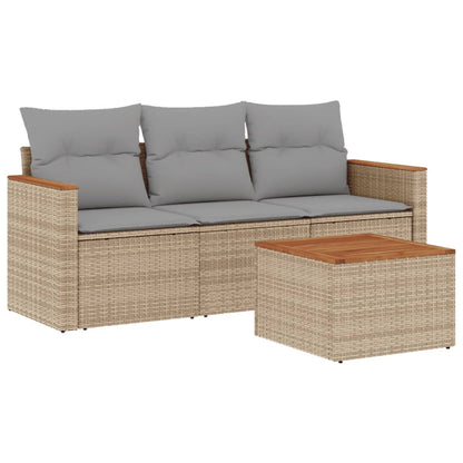 Set Divano da Giardino 4 pz con Cuscini Beige Misto Polyrattan