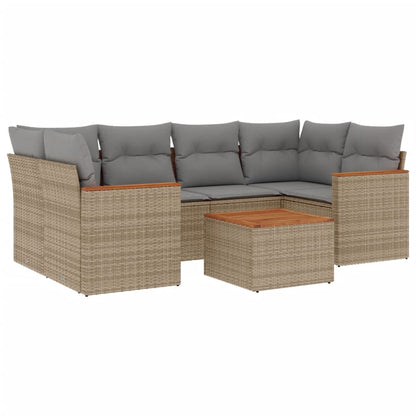 Set Divano da Giardino 7 pz con Cuscini Beige Misto Polyrattan