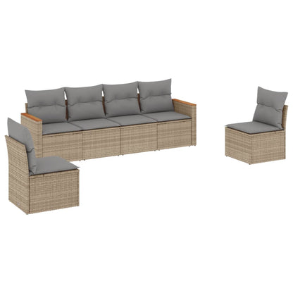 Set Divano da Giardino 6 pz con Cuscini Beige Misto Polyrattan
