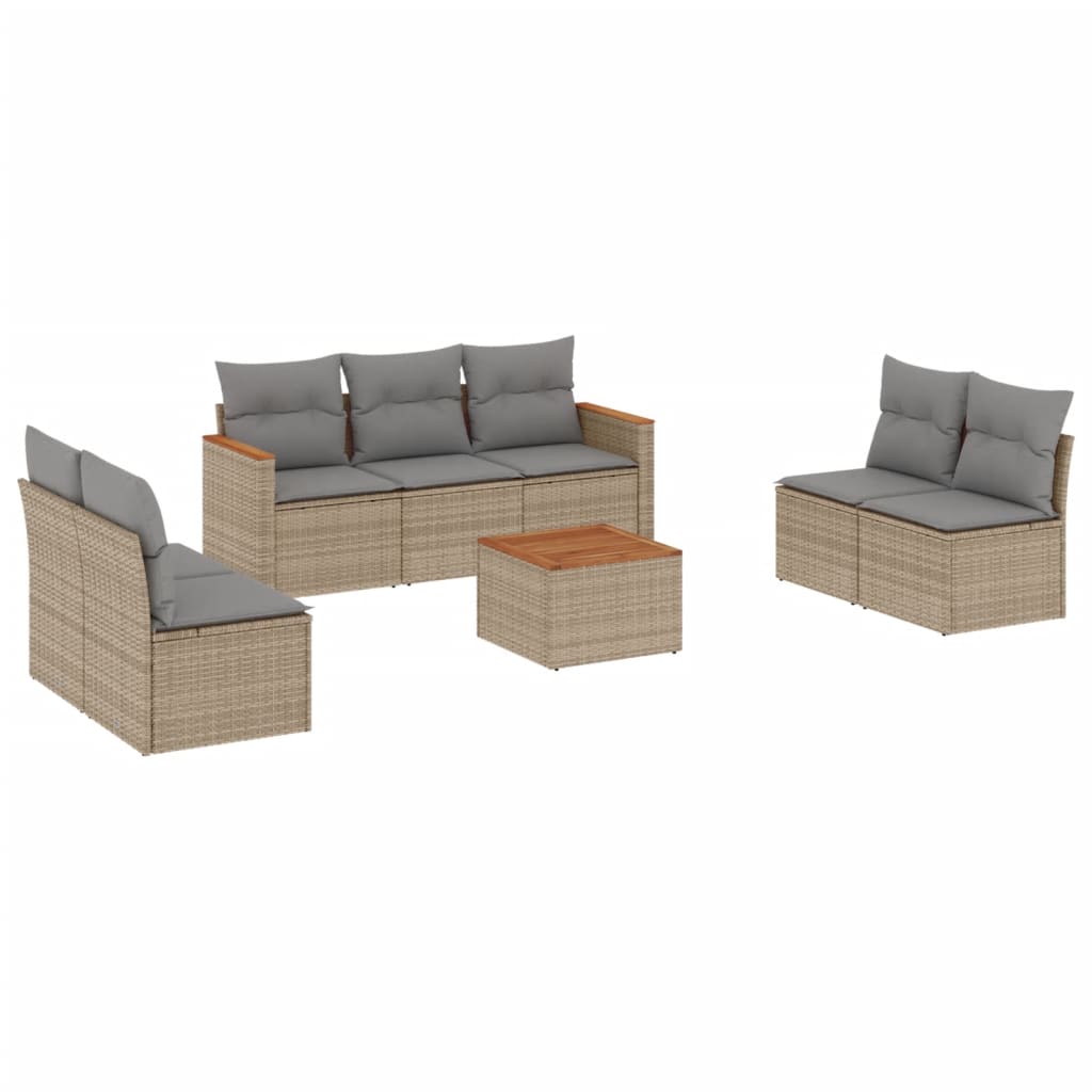 Set Divano da Giardino 8 pz con Cuscini Beige Misto Polyrattan