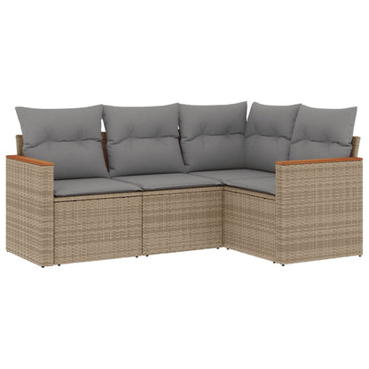 Set Divano da Giardino 4 pz con Cuscini Beige Misto Polyrattan