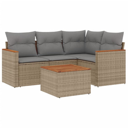 Set Divano da Giardino 5 pz con Cuscini Beige Misto Polyrattan
