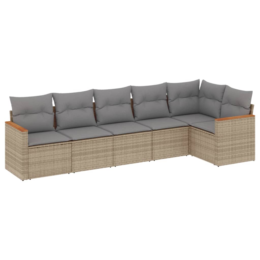 Set Divano da Giardino 6 pz con Cuscini Beige Misto Polyrattan