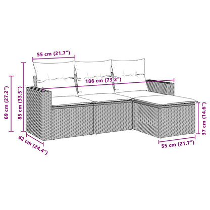 Set Divano da Giardino 4pz con Cuscini Grigio Chiaro Polyrattan