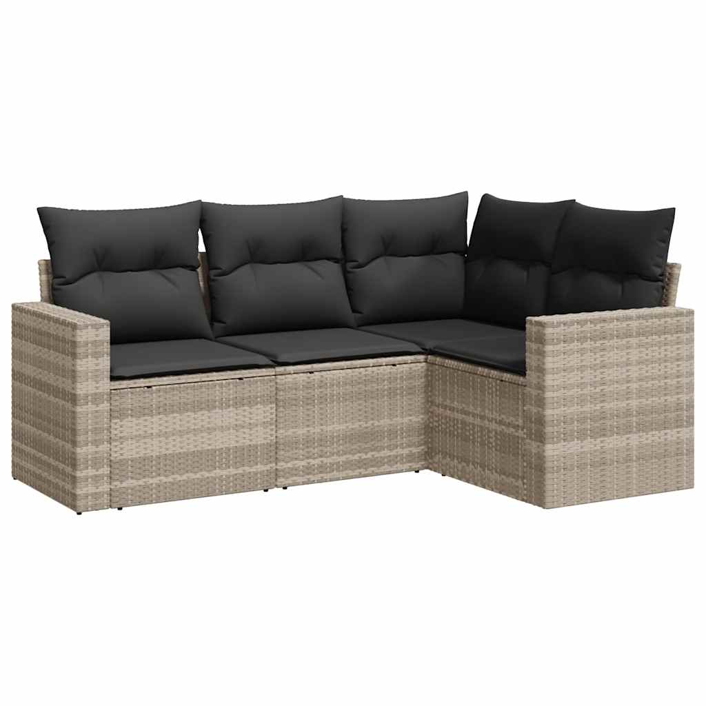 Set Divano da Giardino 4pz con Cuscini Grigio Chiaro Polyrattan