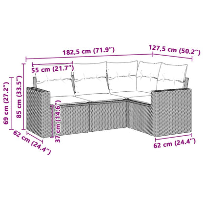 Set Divano da Giardino 4pz con Cuscini Grigio Chiaro Polyrattan