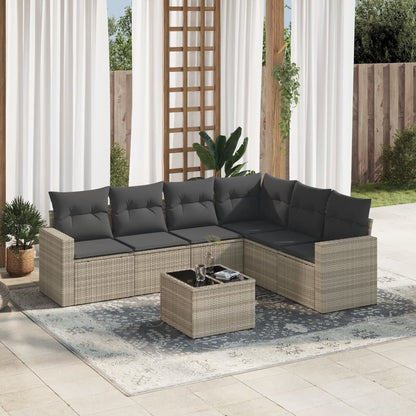 Set Divani da Giardino 7pz con Cuscini Grigio Chiaro Polyrattan