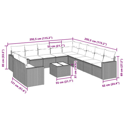 Set Divano Giardino 12 pz con Cuscini Grigio Chiaro Polyrattan