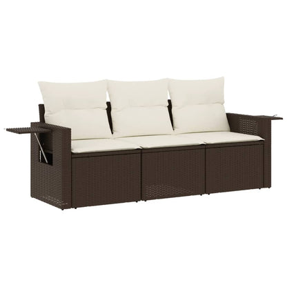 Set Divano da Giardino 3 pz con Cuscini Marrone in Polyrattan