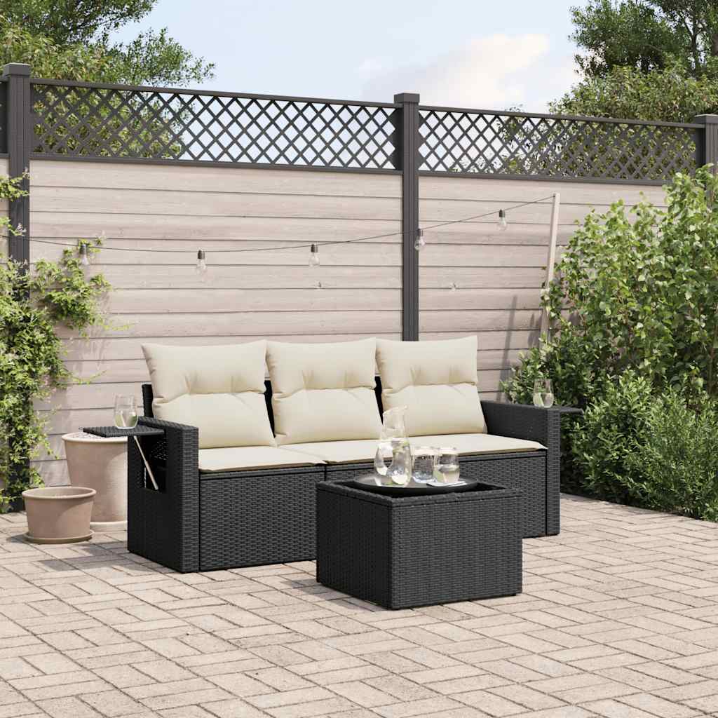 Set Divani da Giardino 4 pz con Cuscini Nero in Polyrattan